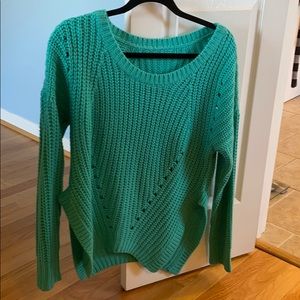 Aqua sweater with side slits